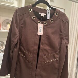 Allison Daley Brown Blazer with Gold Accents